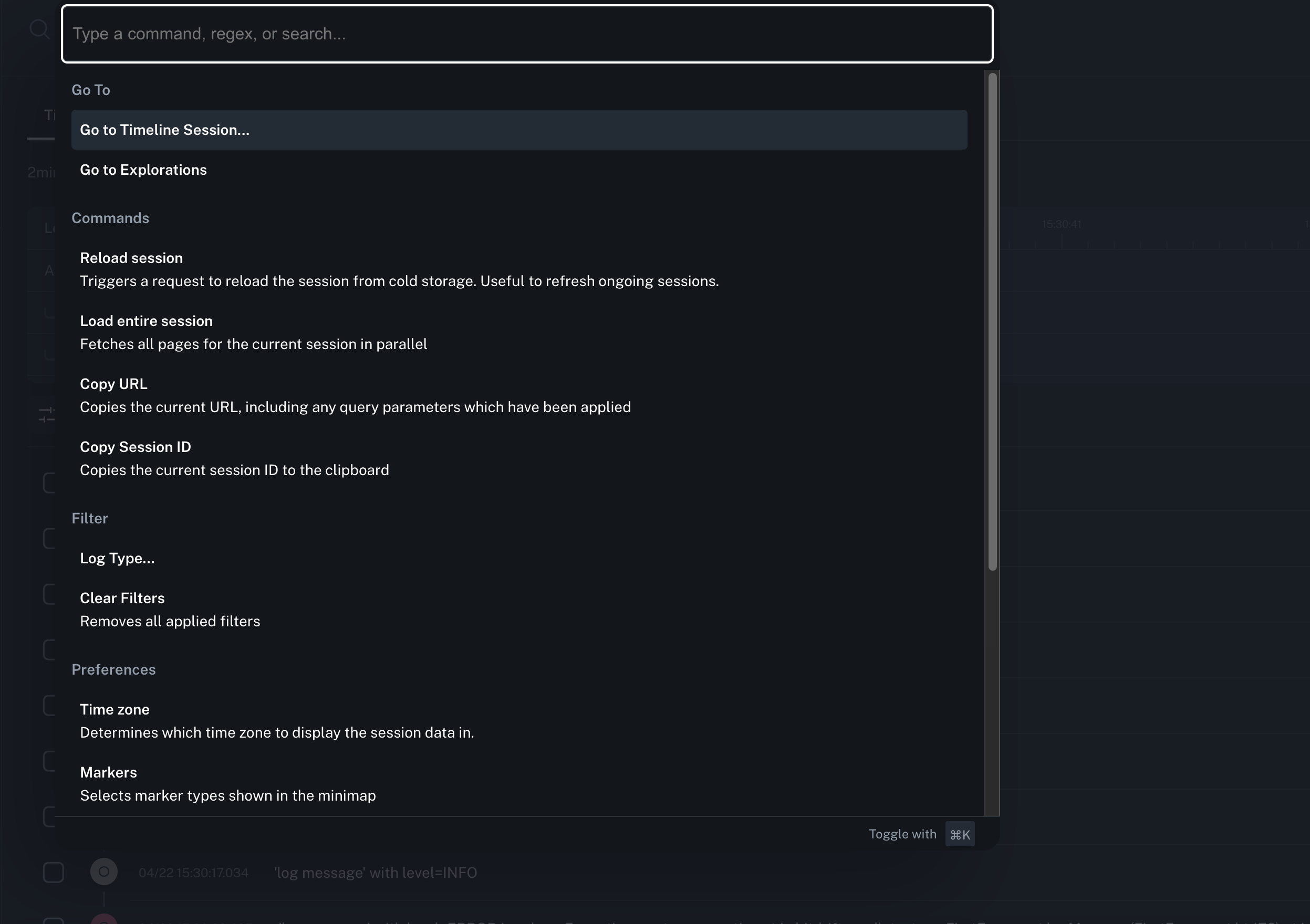 Timeline Command Palette Screenshot Timeline Command Palette Screenshot
