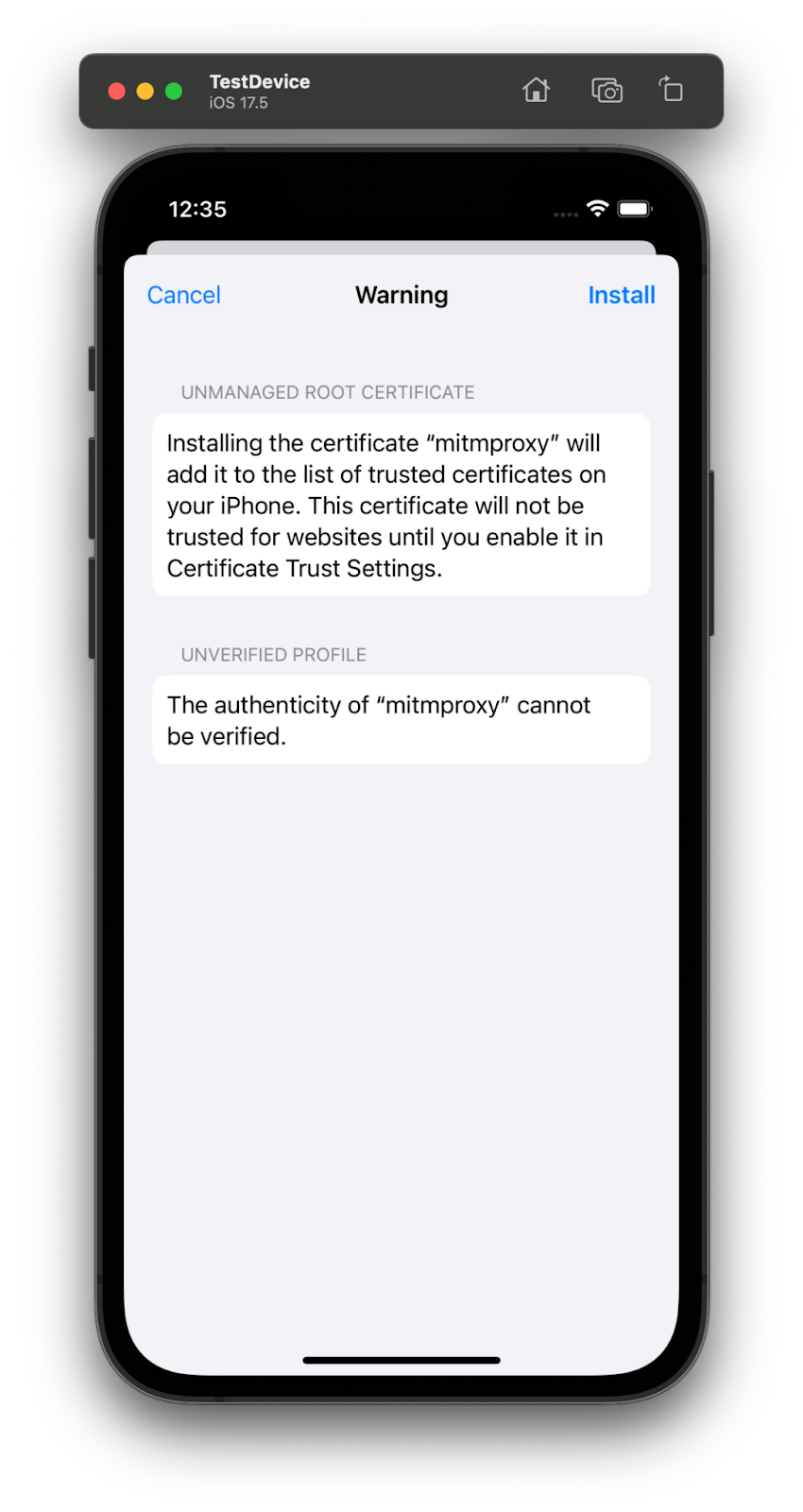 mitmproxy iOS installation mitmproxy iOS installation